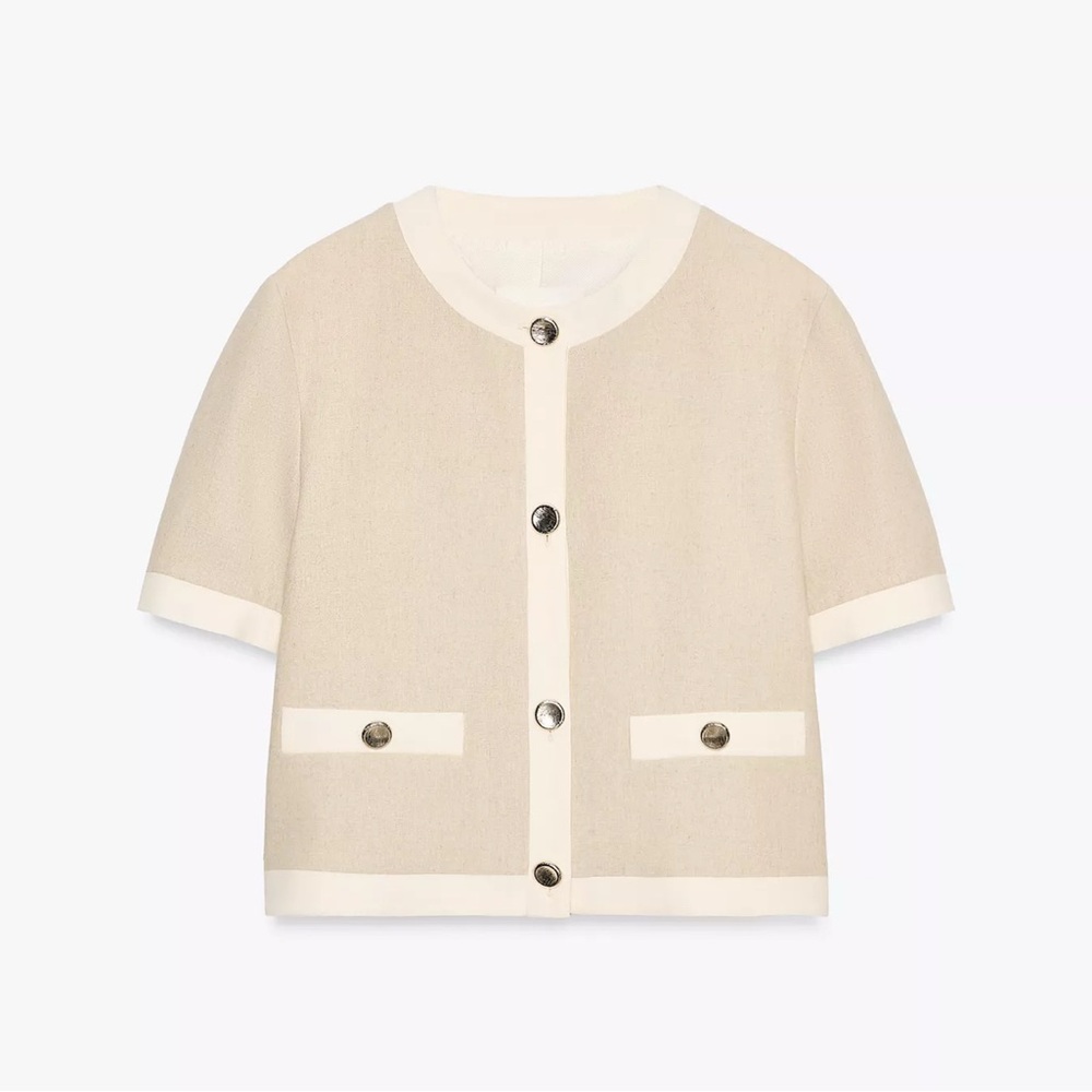 NWT Zara Light Beige Short Sleeve Blazer With Linen US Medium
